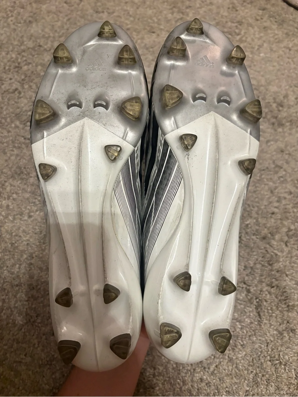 Adidas Men’s Silver Black and White Cleats